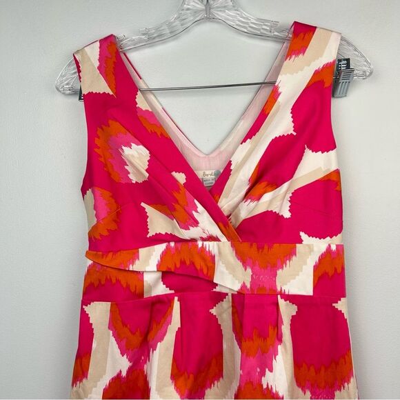 Boden Ikat Sheath Dress Pink White Orange Sleeveless V-Neck  Side Zip Sz 4 - Picture 3 of 16